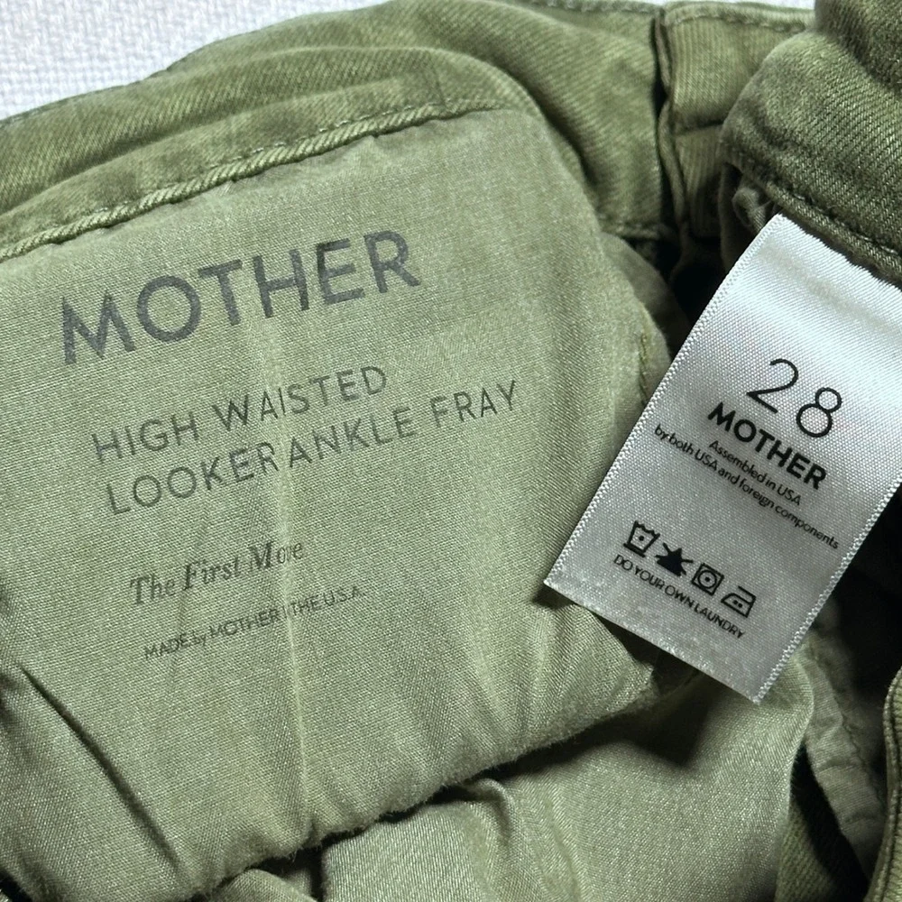 Mother High Waisted Looker Ankle Fray Jeans Womens 28 Stretch Military Green